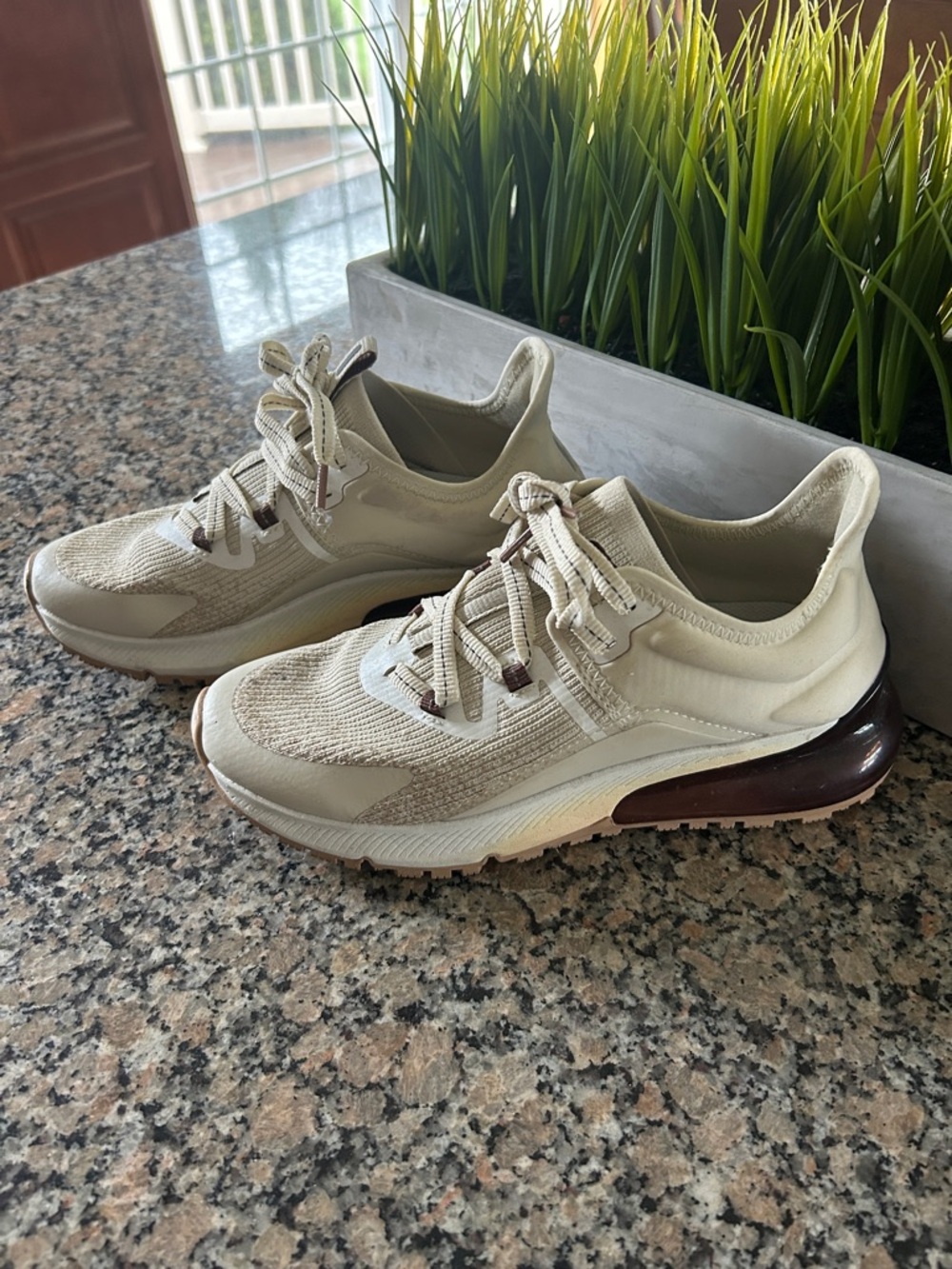 Women’s Neutral Beige Athletic Sneakers with Brown Accent - Picture 3 of 7